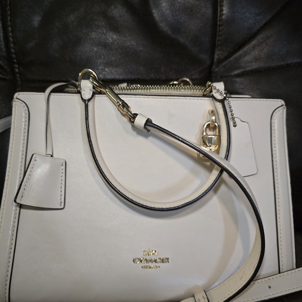 Coach Off-White Leather Satchel with Gold Accents